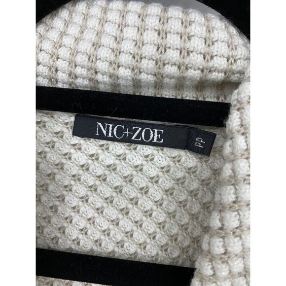 NIC + ZOE Women's Size PP US PXS Full Zip Sweater Waffle Knit Taupe White - Picture 3 of 5